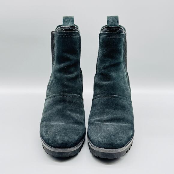 UGG Boots Womens 8 Black Suede Chelsea Lug Sole Ankle Block Heel Booties - Picture 3 of 12